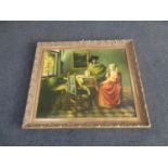 A gilt framed print on canvas 'Sampling the Wine' after Vermeer