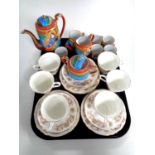 A tray of six Duchess Crestwood china trios together with a Japanese coffee service