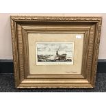 An antiquarian etching, 'The West of the Dunes, Warkworth Beach near the North Pier', 8 x 10 cm,