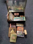 A tin trunk of 78's, vintage board games,