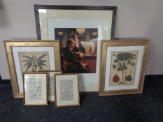 A framed Jack Vettriano print 'Between Darkness and Dawn' together with five other framed pictures