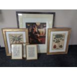 A framed Jack Vettriano print 'Between Darkness and Dawn' together with five other framed pictures