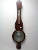 A mahogany cased banjo barometer by John Derry of Nottingham, with silver dial.