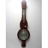 A mahogany cased banjo barometer by John Derry of Nottingham, with silver dial.