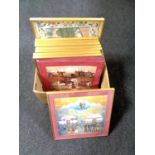 A box of framed and unframed Indian and Mongolian prints