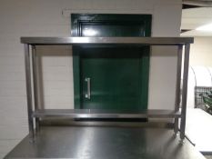 A stainless steel two tier slim prep table, width 141cm,