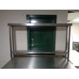 A stainless steel two tier slim prep table, width 141cm,