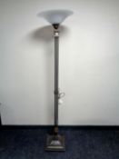 An Art Deco style floor lamp with opaque glass shade