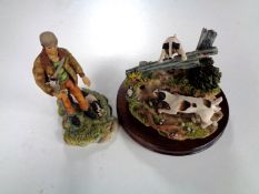 A Border Fine Arts figure of Shepherd with sheep dog by Ray Ayres and a similar figure depicting