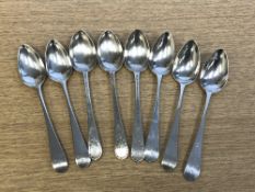 Eight Georgian Newcastle silver tea spoons, 116.4g, John Langlands II, circa 1800.