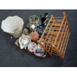 Two boxes containing miscellaneous to include antique and later glassware, table lamps with shade,