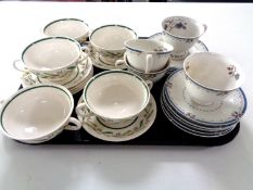 A tray containing 13 pieces of Royal Doulton Almond Willow tea china together with 14 further