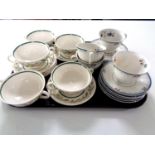 A tray containing 13 pieces of Royal Doulton Almond Willow tea china together with 14 further