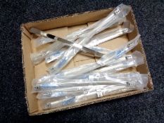 A box containing 12 stainless steel kitchen cabinet door handles (new).