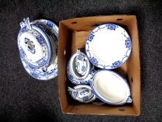 A box of a quantity of 19th century Cetem ware blue and white dinner ware to include tureens,