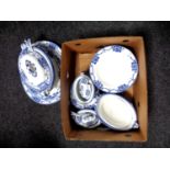 A box of a quantity of 19th century Cetem ware blue and white dinner ware to include tureens,