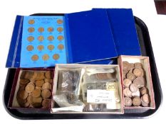 A tray of a large quantity of 19th/20th century British copper coins, Victorian pennies,