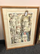 Continental school : A colour print depicting figures, signed in pencil, 31 x 45, framed.