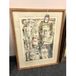 Continental school : A colour print depicting figures, signed in pencil, 31 x 45, framed.