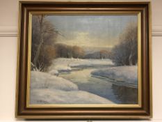Continental school : A winter landscape, oil on canvas, 46 x 39 cm, framed.