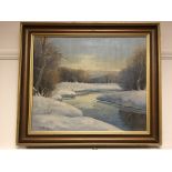 Continental school : A winter landscape, oil on canvas, 46 x 39 cm, framed.