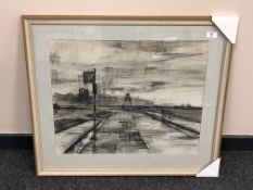 Alfred "Alf" Ainslie O'Brien (1912 - 1988) : The Beacon at South Shields, charcoal, signed,