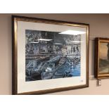 Continental School : Boats on a lake, colour print, framed,