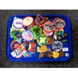 A tray of a large quantity of sew on patches relating to scouting together with a gold plated fob,