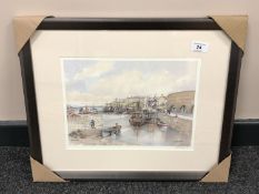 After Tom MacDonald : Seahouses, reproduction in colours, signed in pencil, 21 cm by 30 cm, framed.