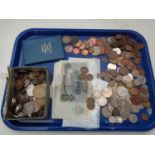 A tray of pre decimal and decimal British coins - Victorian pennies, foreign coins, bank notes,