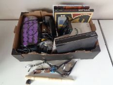 A box containing miscellaneous to include designer glasses, pipes, vapes, digital video recorder,