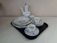 A tray of thirteen pieces of Royal Copenhagen and Bing & Grondahl blue and white tea china and