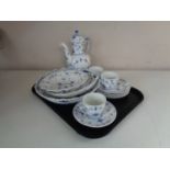 A tray of thirteen pieces of Royal Copenhagen and Bing & Grondahl blue and white tea china and