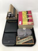 A tray containing a vintage movie camera, a viewmaster, shavers etc.