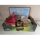 A box containing framed pictures to include St Mary's Island, miscellaneous china,