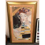 After Gustav Klimt : The Kiss, colour print, 50 x 97 cm, framed.