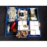 Six plastic crates containing miscellaneous to include tea light holders, napkins and napkin rings,