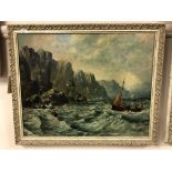 G S Swainson (Late 19th/20th century) : Fishing boat by rocks, oil on canvas, 50 x 39 cm, signed,