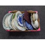 A box containing antique and later meat plates, dinner plates, collector's plates etc.