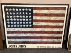 A Museum of Modern Art poster, 'Jasper Johns', 97 x 76 cm, framed.
