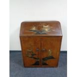 A mid 20th century walnut bureau with chinoiserie decoration