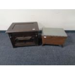 A nineteenth century oak storage box together with a further storage stool