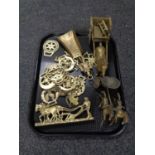 A tray of 20th century brass ware - horse and cart,