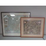 A framed coloured Saxton's map of England and Wales 1579 (glass damaged) together with one other