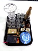 A tray containing miscellaneous to include cut glass lead crystal vase,