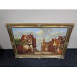 A gilt framed oil on canvas, a 19th century street scene by Lorance.