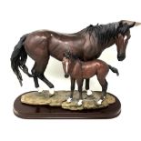The Leonardo Collection : A Horse with Foal, on wooden base, height 34 cm, width 42 cm.