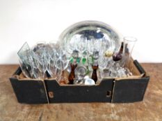 A box containing a large quantity of assorted drinking glasses to include two tone champagne and