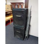 A pair of Peavey Eurosys 3 PA speakers with stands.