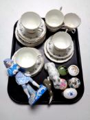 A tray of six Argyle bone china trios, china trinket boxes,